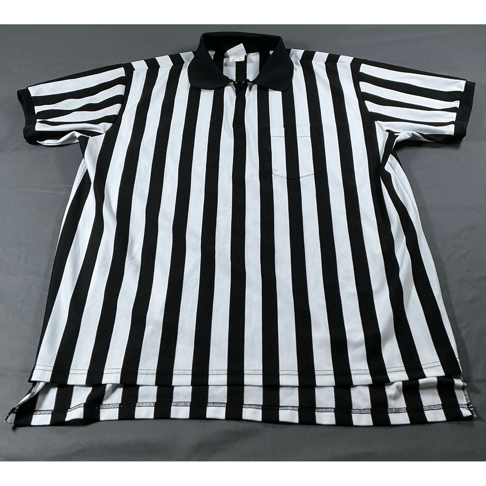 Rawlings Mens XXL Referee Shirt Black White Striped Quarter Zip Official Jersey